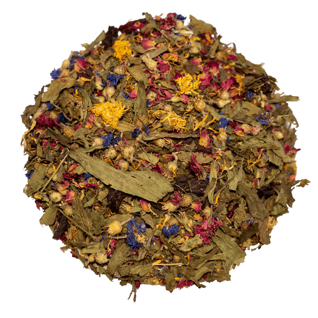 a blend of plantain leaves and dried flower mix for small pets